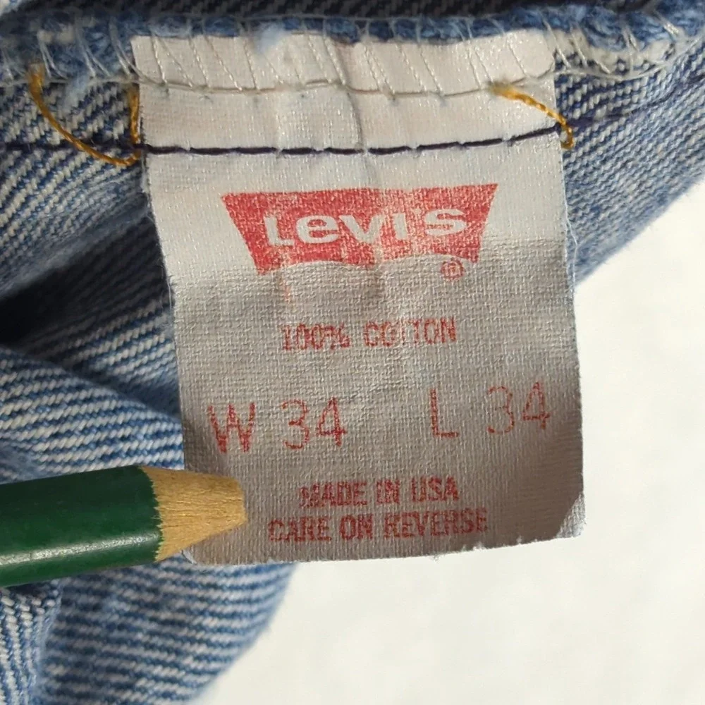 VTG Levis 505 Red Tab Straight Jeans Men 34x34 Faded Wash Wallet Made In USA Y2K
